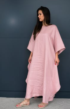 Wide linen maxi kaftan, oversize Wide and spacious made of natural fabric, an indispensable item for warm weather. ● The model is 5'10″ (178cm) tall ● The model is a M ➤ Material Linen When washing, colour remains the same brightness. WE DO CUSTOM FITTING Every client for us is special. Send us your specific preferences if needed. No extra cost. Mind that in case of any special fitting, the delivery time may be extended. ➤ Delivery Your item is made-to-order and will be ready within 1-3 days. Av Loose Kaftan Dress, Oversized Linen Dress, Kaftans Dresses Modern, Designer Kaftan Dresses, Kaftan Dress Pattern, Kaftan Dress Modern, Modern Kaftan, Kaftan Style Dresses, Morrocan Fashion