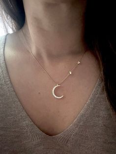 Moon and star necklace, gold crescent moon necklace, mother daughter necklace, Anniversary gift, celestial Necklace, love you to the moon  This Moon and Star necklace is one of our original design since 2012 representing the love between mother and children. Moon and stars are inseparable, so is Mother and children or any relationship that is inseparable. 18K Gold Vermeil CZ embedded Crescent Moon represents the MOM (Mentor) who is a main source of love. 18K Vermeil Stars represents child/childr Celestial Style Moon Charm Necklace For Anniversary, 14k Gold Moon Necklace As Gift, Personalized Celestial Necklaces For Mother's Day, Mother's Day Moon Shaped Necklace, Personalized Celestial Necklace For Mother's Day, Personalized Crescent Celestial Necklace, Gold Moon-shaped Tarnish-resistant Necklace, Gold Tarnish-resistant Moon Necklace, Merry Christmas My Love