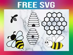 bees and honeycombs on a marble background with the words free svg below it