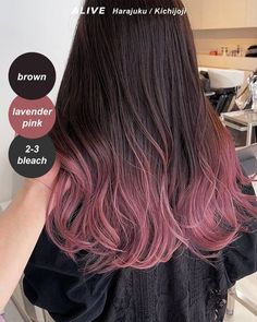 Pink Black Hair Color, Hair Color Pink Highlights, Pink Ombre Black Hair, Pink Hair Black Hair, Purple Hair Gradient, Black Hair With Colored Tips, Ombre Hair Color Pink, Aesthetic Hair Colour, Korean Pink Brown Hair