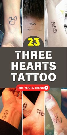 the cover of 25 three hearts tattoo, with four different designs on each wrist and two heart