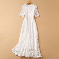 Elegant Lace Fit And Flare Midi Dress, Elegant Fit And Flare Midi Lace Dress, Elegant Fit And Flare Lace Midi Dress, Elegant Fit And Flare Midi Length Lace Dress, Elegant A-line Summer Lace Dress, Elegant Summer A-line Lace Dress, White Solid Color Evening Dress, Elegant Solid Color Wedding Dress, White Solid Color Evening Midi Dress