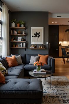 a living room filled with furniture next to a window