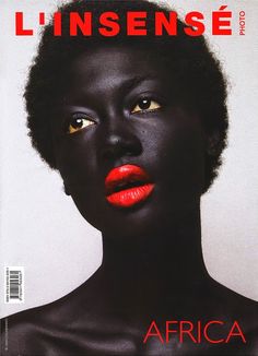 an african woman with dark skin and red lipstick on the cover of linesense magazine