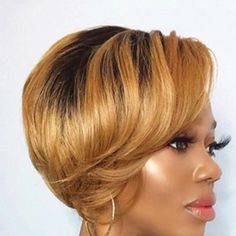 Gorgeous Side Lace Part Wig, Ready To Wear. Grown Out Pixie Black Women, Ombre Pixie, Pixie Black Women, Grown Out Pixie, Blonde Tips, Pixie Wig, Short Sassy Hair, Hair Ombre, Wig Color