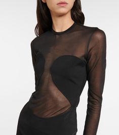 Find ALAÏA Alaïa Semi-sheer Paneled Minidress on Editorialist. Material: 81% viscose, 1% polyurethane, 18% polyamide. Made in Italy. Closure: zipped back. Designer color name: Noir Alaia. Material II: 100% silk. Care instructions: dry clean. Sheer Polyamide Mesh Top For Spring, Elegant Nylon Club Dress, Silk Midi Dress With Sheer Sleeves, Fitted Silk Midi Dress With Sheer Sleeves, Sheer Silk Midi Dress For Evening, Elegant Fitted Mesh Dress In Nylon, Silk Midi Dress With Sheer Sleeves For Party, Elegant Fitted Mesh Top With Sheer Bodice, Fitted Elegant Mesh Top With Sheer Bodice