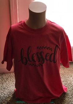 Blessed T-shirt Tee Top, Ladies Unisex Crewneck T-shirt, Blessed Mom, Gift For Mother, Unisex Custom t-shirt Available in UNISEX AND LADIES shirt sizes! You can choose your favorite color. All tees are handmade! For sizing and fit please refer to our listing images. All our Tees are made from preshrunk 100% combed ringspun cotton (heather colors are cotton/poly blend) and they are supersoft and comfortable to wear! Every Tee can withstand multiple washes in all wash temperatures as well as dryin Cotton Half Sleeve T-shirt With Letter Print, Relaxed Fit Half Sleeve T-shirt With Letter Print, Red Half Sleeve Cotton T-shirt, Red Cotton Half Sleeve T-shirt, Fall Half Sleeve Relaxed Fit T-shirt, Relaxed Fit Half Sleeve T-shirt For Fall, Fall Cotton T-shirt With 3/4 Sleeve, Cotton T-shirt With 3/4 Sleeve For Fall, Casual Red T-shirt With Lettering