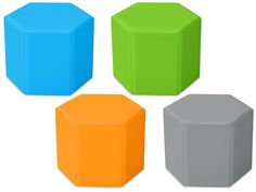 four different colored cubes sitting next to each other