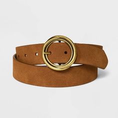 Women's Reversible Wide Suede Round Center Buckle Belt - Universal Thread™ Brown : Target