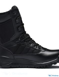 OrcaJump - Mens Casual Hiking Booties/Ankle Boots - Black Canvas PU - Fall/Spring Black Combat Lace-up Boots, Wear-resistant Combat Boots With Round Toe, Combat Style High-top Wear-resistant Boots, Black Lace-up Combat Boots For Hiking, Black Moto Ankle Boots For Outdoor Activities, Combat High-top Slip-resistant Boots, Durable Black Leather Combat Boots, Black High Ankle Boots With Reinforced Toe, Black Martin Boots With Reinforced Toe