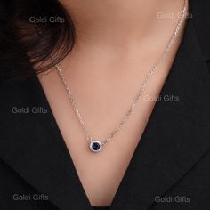 Round Blur Sapphire Pendant Necklace Birthstone Jewelry Halo Pendant Necklace for Women Classic Silver Pendant with Sapphire & Moissanite Round Cut Moissanite Pendant Necklace / Moissanite Diamond Round Necklaces for Women / Solid Gold Necklace Pendant Features * Material: 14k Solid Gold, 18k Solid Gold, Silver * Gold Color: Rose Gold, Yellow Gold, White Gold * Necklace Length: 14 Inches - 20 Inches * Center Stone Cut: Round Blue Sapphire * Side Stone : Round Cut Moissanite * Pendant With Chain Elegant Birthstone Necklace With Lab-created Sapphire, Elegant Blue Jewelry With Bezel Setting, Elegant Birthstone Necklaces With Lab-created Sapphire, Elegant Lab-created Sapphire Birthstone Necklaces, Blue Clavicle Chain Jewelry For Formal Occasions, Formal Blue Clavicle Chain Jewelry, Sapphire Birthstone Necklace In Lab-created Sapphire, White Gold Necklace With Birthstone And Lab-created Sapphire, Fine Jewelry Birthstone Necklace With Lab-created Sapphire