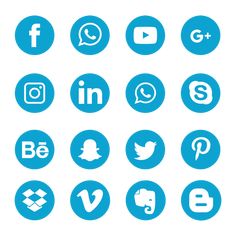 the social icons are arranged in blue circles