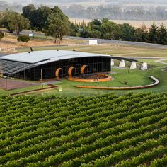 an aerial view of a winery in the country