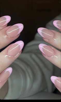 Acrylic Nail Designs Short Almond French Tip, Pink Nail Tips Almond, Nail Inspo Acrylic Almond French Tip, Short Almond Nail Ideas French Tip, Nail Ideas Acrylic Round, Light Pink Nails Almond Shape French Tip, Baby Pink Almond French Tip, Trendy Spring Nails 2023 Almond, Almond Nails Pink Tip