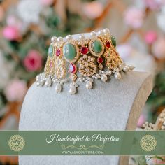 Resplendently unique! Look magnificently stunning in our Taaliyah Set featuring shimmering CZ stones and beautiful combination of stones. The set includes a pair of matching earrings. Approximate earrings length is 3.5". Gold-plated on high-quality brass as base metal. Made by order. Kindly allow 5-7 weeks for the delivery of this item. For custom or urgent requests, please contact support@alacouture.com. *Please Note: We use faux stones and beads in all of our jewelry.