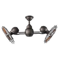 a ceiling fan with four lights on it's sides and three blades in the middle