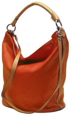 leather tote bucket bag Sunset Orange, Hobo Shoulder Bag, Chic Leather, Big Bag, Cool Stuff To Buy, Purse Styles, Leather Hobo, Sardinia, Rebecca Minkoff Hobo