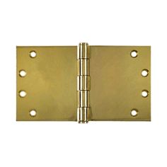 a brass plated door hinge with four holes on the front and two sides