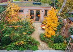 an aerial view of a small garden shed