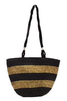 Enjoy the summer breeze with this vintage 90s woven brown black natural straw bag with rope straps. This color blocking summer shoulder purse features a straw material that is woven into a rectangular shape and has a brown and black color scheme. The purse has two rope straps that are attached to the sides and can be worn over the shoulder or across the body. The purse has a snap button closure and a fabric lining. This purse is in good condition and shows some signs of wear. This purse is made Black Summer Bags With Handles, Summer Black Shoulder Bag With Handles, Summer Style Black Bucket Bag For Shopping, Casual Black Braided Shoulder Bag, Black Summer Bucket Bag For Shopping, Summer Black Bucket Bag For Shopping, Everyday Black Braided Straw Bag, Black Woven Beach Bag Made Of Natural Fiber, Black Braided Shoulder Bag For Vacation