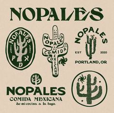 several logos and emblems are shown in green on a white background, as well as an image of cactuses