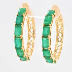 18k Gold Classic Emerald Octagon Hoop Earrings - Experience the allure of Emerald Cut Octagon Brazilian Emerald Hoop Earrings, a tribute to nature's beauty. These enchanting earrings epitomize elegance, capturing lush green Brazilian emeralds in impressive form. Gold Work, Stone Cuts, Lush Green, Nature Beauty, Emerald Cut, Jaipur, Prong Setting, Stone Color, Types Of Metal