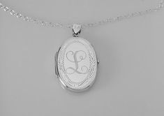 Custom Engraved Locket Personalized Sterling Silver Large Oval Locket 1.25 Inch  - Hand Engraved Engraved Oval Pendant Locket Necklace In Sterling Silver, Silver Round Engraved Locket Necklace, Engraved Oval Sterling Silver Locket Necklace, Sterling Silver Oval Pendant Locket Necklace Engraved, Ornate Engraved Antique Silver Locket Necklace, Engraved Locket, Oval Locket, Script Monogram, Etched Designs