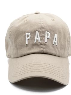 Rey to Z Our newly arrived PAPA hat - just for you! Features: * 100% cotton * Adjustable back closure * Letter patches are sewn on Adjustable Khaki Cotton Snapback Hat, Cotton Trucker Hat With Letter Patch, Khaki Cotton Snapback Trucker Hat, Khaki Cotton Snapback Hat With Curved Brim, Cotton Snapback Trucker Hat With Letter Patch, Cotton Snapback Hat With Letter Print, Khaki Cotton Hat With Curved Brim, Cotton Dad Hat With Curved Brim In Khaki, Cotton Snapback Trucker Hat With Embroidered Patch