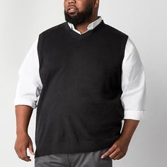 This St. John's Bay men's big and tall sweater vest is a classic cold-weather layering piece to add to your collection. Made from a soft recycled cotton-knit, this sleeveless pullover has a v-neckline with a classic-fit and ribbed trims. Wear it over your favorite shirt with pants or jeans.Closure Type: Pullover HeadFit: Classic FitNeckline: V NeckSleeve Length: SleevelessFiber Content: 60% Cotton, 40% Recycled PolyesterFabric Description: KnitCare: Machine Wash, Tumble DryCountry of Origin: Imp Mens V Neck Sweater, V Neck Sweater Vest, Tall Sweater, Sweater Vests, Large Sweaters, Sleeveless Pullover, Mens Big And Tall, Big And Tall, V Neck Sweater