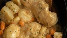 chicken and dumplings with carrots in a slow cooker