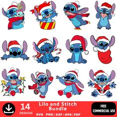 lilo and stitch christmas bundle digital clipart for commercial use - includes 4 designs