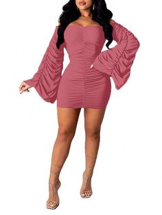 Material: 90-95% Polyester. Features: Flare long sleeve. ruched. off-shoulder. solid color. bodycon mini dresses.Style: Party. Floral Dress Formal, Boho Swimwear, Flare Long Sleeve, Lace Formal Dress, Clubwear Dresses, Split Maxi Dress, Lace Dress Long, Swimsuit Dress, Plus Size Swimsuits