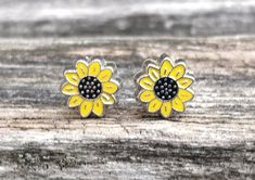 Sunflower Earrings. Wedding Gift, Bridesmaid Gift, Gift For Mom, Anniversary Gift. Post Earrings by TreeTownPaper on Etsy Yellow Flower Shaped Jewelry With Sunflower Print, Yellow Flower-shaped Jewelry With Sunflower Print, Yellow Sunflower Design Earrings As Gift, Yellow Sunflower Design Flower Earrings As Gift, Cute Yellow Flower Shaped Jewelry, Yellow Hypoallergenic Flower Earrings, Yellow Sunflower Print Jewelry For Gift, Yellow Sunflower Design Earrings For Gift, Yellow Sunflower Print Jewelry Gift