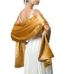 Satin evening scarf shawl Elegant Cloak for Your Special Night Out This satin evening scarf shawl is the perfect accessory to elevate your look for a night out. Crafted from smooth, lightweight satin, this scarf will flow gracefully over your shoulders while adding a touch of drama. Stylish & Versatile Equally at home dressing up a little black dress or complementing a formal gown, this scarf shawl lends any outfit a sophisticated flair. The generous proportions allow you to wear it traditionall Elegant Gold Scarf For Wedding, Elegant Silk Draped Dupatta, Elegant Draped Silk Dupatta, Silk Dupatta For Evening, Chic Formal Silk Shawl Scarf, Elegant Gold Silk Scarf For Evening, Silk Shawl Scarf For Party, Evening Shawl Wrap Scarf, Elegant Gold Pashmina Shawl