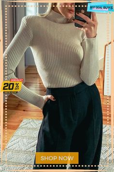 Turtleneck Knit Slim T Shirt Solid Knitted Crew Neck Top, Trendy Long Sleeve Knit T-shirt, Casual Ribbed Turtleneck Tops, Beige Knit Crew Neck Top, Beige Turtleneck Sweater With Ribbed Neckline, Ribbed Neckline Knit Turtleneck Tops, Knit Turtleneck Top With Ribbed Neckline, Fitted Crew Neck Knitted Tops, Beige Soft Knit Crew Neck Top