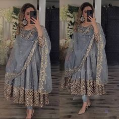 #eBay #eBayStore #eBaySeller #Indian #FlaredKurtaDupatta #WinterSummerAndSpring #Georgette #Handmade #SalwarKameez #India #RoundNeck #Gray #Full #Women #YesFullyStitched Pakistani Dresses Eid, Full Flared Anarkali, Flair Gown, Latest Anarkali Suits, Flared Anarkali, Wedding Salwar Kameez, Designer Anarkali Dresses, Georgette Gown, Gown With Dupatta