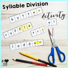 an activity for children to practice spelling with scissors