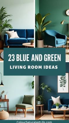 Add a splash of color to your home with these 23 chic blue and green living room ideas you'll adore! 💙💚 Whether you love bold navy and emerald or soft pastel tones, these design inspirations will help you create a space that feels fresh and inviting. From elegant sofas and statement wall colors to stylish decor accents, discover how to mix and match blue and green to create a vibrant, yet soothing atmosphere in your living room. 🛋️✨ #BlueAndGreenLivingRoom #HomeDecor #LivingRoomInspiration #ChicDecor #ColorfulLivingRoom Green Wall Blue Furniture, Green Blue Living Room Ideas, Blue Sofa Green Walls Living Rooms, Emerald Green Accent Wall Living Room, Navy Sofa Living Room Colour Schemes, Green And Navy Living Room, Green Sofa Living Room Colour Schemes, Navy And Green Living Room, Blue And Green Interior Design