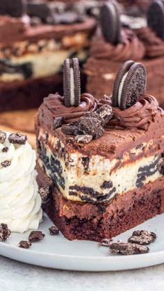 an oreo cookie cake and ice cream dessert on a plate