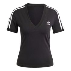 (WMNS) adidas 3-Stripes V Neck Slim T-shirt Asia Sizing 'Black ' IU2416