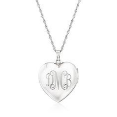 Ross-Simons - Single-Initial Sterling Silver Floral Heart Locket Necklace. Crafted in textured and polished sterling silver, our floral heart locket necklace makes a special signature piece for yourself or a loved one. Suspends from a Singapore chain that adjusts from choker length to 24". Make it your own with a FREE engraving of a single initial in your choice of block or script type. A meaningful way to celebrate those you hold most dear. Fits a 3/4" x 5/8" photo inside. Lobster clasp, sterli Elegant Personalized Medallion Heart Necklace, Personalized Medallion Heart Necklace, Valentine's Day Sterling Silver Locket Necklace Medallion, Valentine's Day Sterling Silver Medallion Locket Necklace, Sterling Silver White Gold Heart Charm Locket Necklace, Elegant Heart Locket Necklace For Personalized Gift, White Gold Sterling Silver Locket Necklace With Heart Charm, Mother's Day Sterling Silver Locket Necklace With Heart Charm, Personalized Double Heart Sterling Silver Locket Necklace