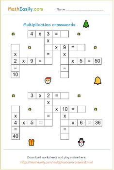 the christmas crossword worksheet for kids to practice addition and subtraction