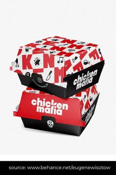 three boxes stacked on top of each other with the words chicken maiia printed on them