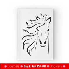 a white book with a horse's head drawn on it and the words journals 2 get 15 % off