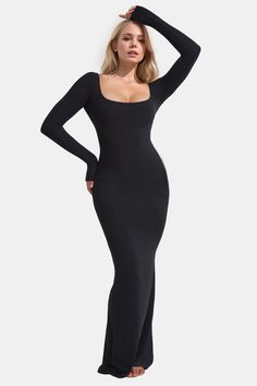 God Centered, Square Neck Long Sleeve, Basic Dress, Long Sleeve Maxi, Basic Style, Long Sleeve Maxi Dress, Black Maxi Dress, Dresses Long, Shapewear