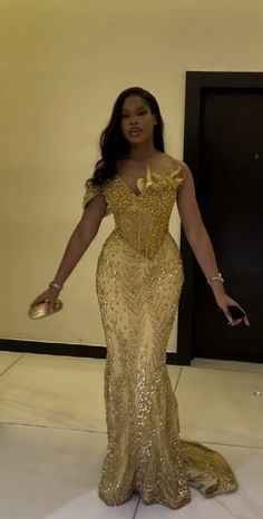 Gold Kente Dress, Gold Nigerian Dress, Nigerian Prom Dress, Beaded Sleeves