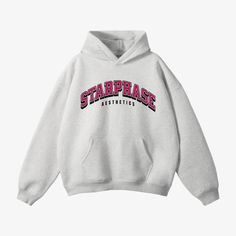 SP Aesthetics Oversized Fleece Hoodie – Starphase Trendy Logo Print Hoodie For Loungewear, Relaxed Fit Athleisure Hoodie With Logo Print, Varsity Hoodie With Letter Print For Streetwear, Oversized Gray Graphic Print Hoodie, Oversized Gray Varsity Sweatshirt, Cotton Athleisure Hoodie With Logo Print, Oversized Varsity Hoodie For Streetwear, Oversized Trendy Hoodie With Logo Print, Varsity Sweatshirt With Double-lined Hood For Streetwear