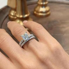 #moissanitebridalsetring #princesscut #engagementring #moissanitejewelry #whitegold Dream Wedding Ring Princess Cut Bridal Sets, Princess Cut Engagement Ring 3 Carat, Princess Cut Ring With Wedding Band, Silver Princess Cut Engagement Ring, Princess Cut Engagement Ring Set, خواتم خطوبة, Princess Diamond Engagement Rings, Moissanite Wedding Ring Set, Wedding Ring Diamond