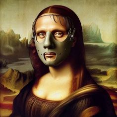 a painting of a woman with a mask on her face