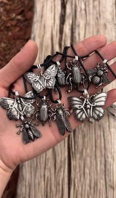 RESTOCKED handwrapped silver wire bug pendants that's on a black cord Funky Silver Jewelry, Differentbugs Necklace, Bug Jewelry Aesthetic, Bugs Jewelry, Weird Accessories, Bug Necklace, Insect Jewelry Necklaces, Insect Jewelry Vintage, Beetle Pendant